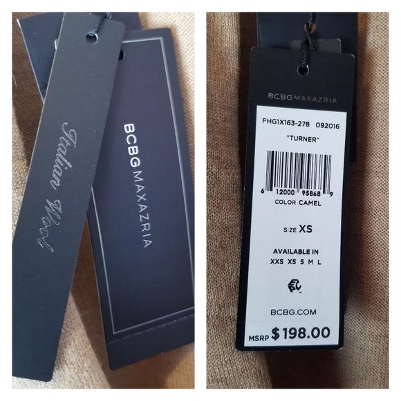 NWT BCBGMaxAzria XS Camel 100% Merino Wool Lightweight Open Back‎ Sweater - Picture 11 of 11